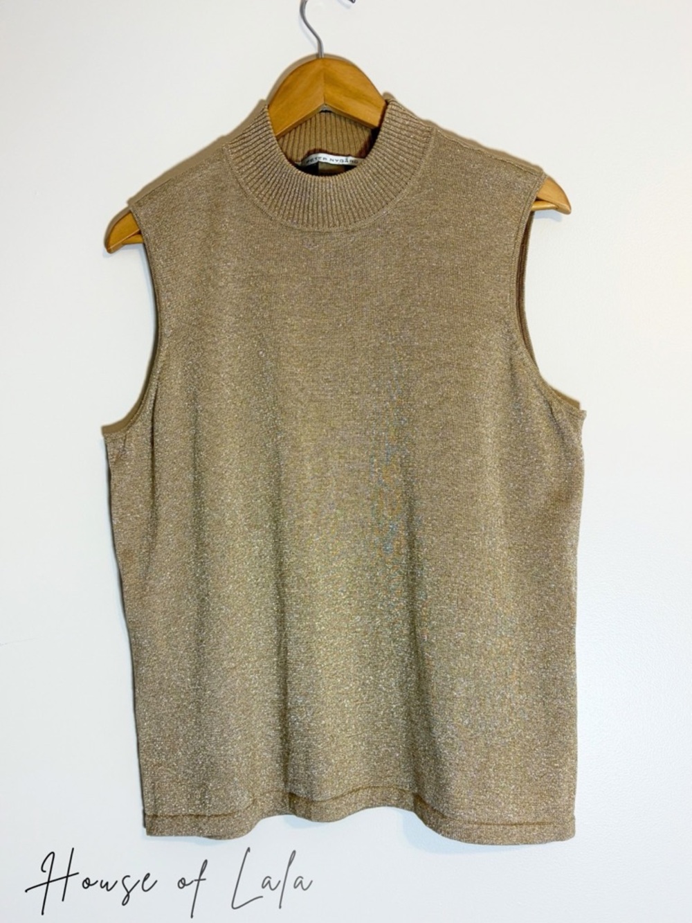 Cotton Blend Gold Mock Neck Sleeveless Woman’s Top. 1X Peter Nygard